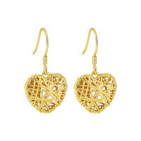 wholesale S925 Sterling Silver 507 Grid Hollow-Out Heart Earrings for Women, Minimalist Style, Small and Unique, Simple and Elegant Silver Ear Accessories-18K gold 925 silver