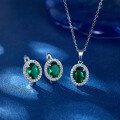wholesale S925 Sterling Silver with Zircon Inlaid Oval Geometric Vintage High-End Ear Clip and Necklace Jewelry Set Gift-0-1