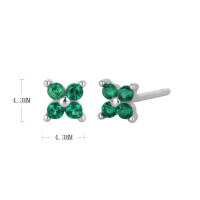 wholesale 925 Sterling Silver Zircon Flower Star Stud Earrings for women-925 silver platinum-green 925 silver