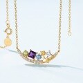 wholesale S925 silver inlaid multi-color zirconia women's delicate retro smile crown necklace, Korean new style-0-1