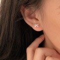 wholesale S925 Sterling Silver Embroidered Bow Ear Studs for Women, Small and Minimalist, Fresh and Niche Trendy Earrings-0-2
