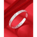wholesale 9999 Pure Silver Ethnic Style Mother's Bracelet, Retro Wide Version Six-Character Mantra Heart Sutra Solid Open-Ended Sterling Silver Bangle-0-1
