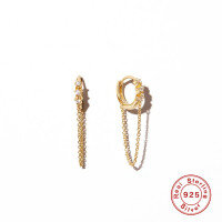 wholesale S925 Sterling Silver Star-Studded Hoop Earrings with Chain Fringe, an INS Bestseller-gold