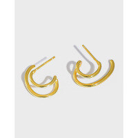 wholesale 925 Sterling Silver Korean Version Earrings Ins Small Design Advanced Irregular Double-Layer Circle C-shaped Ear Studs for Women-Silver [with sterling silver ear plugs]  925 silver