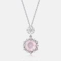 wholesale S925 Sterling Silver European and American New Light Luxury Popular Sunflower Pink Crystal Pendant Choker Necklace Snowflake Necklace Wholesale from Manufacturers-0-4
