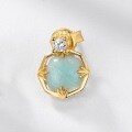 wholesale 925 Silver Metal Material, Japanese and Korean New Light Luxury Style Amazonite Stud Earrings, Small Retro Fashionable White Crystal Earrings for Wholesale-0-2