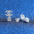 Sterling Silver Cross-Border Moissanite Earrings, Chanel Style Letter Design-0-0