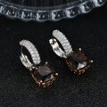 wholesale S925 silver inlaid with colored gemstones, new light luxury-style fashionable design natural smoky quartz earrings stud earrings-0-1