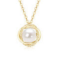 S925 Sterling Silver Geometric Hollow Design Natural Freshwater Pearl Necklace-0-3