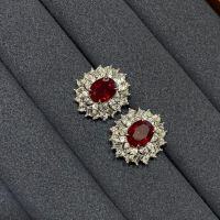 Metal Cultured Ruby Stud Earrings and Pigeon Blood Red Gemstone Necklace Set-2-carat cultured ruby earrings  S925 sterling silver plated with gold