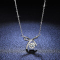 Sterling Silver 1ct Moissanite Bow Pendant Necklace-0-2