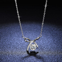 Sterling Silver 1ct Moissanite Bow Pendant Necklace-1 carat zircon (with necklace)  925 silver