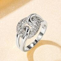 Metal Material Interlocking Ring Light Luxury Diamond Fashion Jewelry Wholesale Direct-Round personalized diamond ring [K white]  7 US size