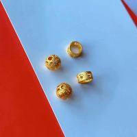 wholesale S925 silver gold-plated large-hole mantra beads DIY bracelet necklace accessories pure silver gold beads loose beads-Six-syllable mantras are separated by a circle