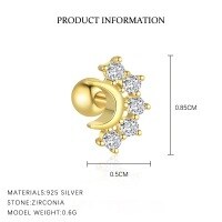 wholesale S925 Sterling Silver Cross-border Zircon Star Moon Flower Geometric Ear Bone Stud-E4829-Gold/Single 925 Silver