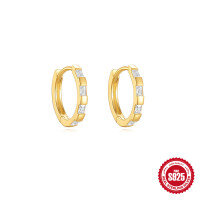 wholesale S925 Sterling Silver Minimalist Shiny Diamond Pearl Ear Hoop with White and Colored Gemstones-Gold#7&gt;925 silver