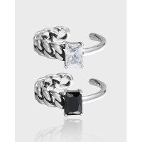 wholesale S925 Sterling Silver AR1020 Meilong Black Phoenix Retro Distressed Chain Black and White Square Agate Openable Ring Accessory-Vintage silver [white zircon] &gt; opening adjustable