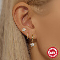 wholesale S925 Sterling Silver Classic Five-Pointed Star Earring Set with Zircon and Flower Petals-0-2