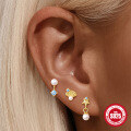 wholesale S925 Sterling Silver Flat Threaded Ear Cartilage Stud Set with Seashell, Starfish, and Pearl-0-2