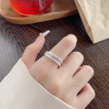 wholesale S925 Silver Fashionable Japanese and Korean Irregular Tree Grain Double Layer Ins Minimalist Niche Design Open Ring-0-3