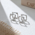 wholesale S925 Sterling Silver Korean High-end Design Square Three-dimensional Geometric Earrings for Women, Cold Style Ear Studs-0-2