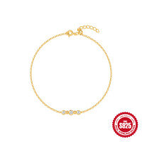 wholesale S925 Sterling Silver Light Luxury Round Zircon Bracelet, Korean Style Niche INS Minimalist Fashion Diamond Accent-Gold 925 silver