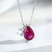 wholesale S925 silver water drop necklace for women, minimalist and versatile collarbone chain with ruby and emerald pendant, classic style, factory direct-Red Corundum-XL392>925 Silver