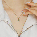 wholesale 14k Gold Plated S925 Silver Japanese Style Simple Square Aquamarine Zircon Necklace-0-2