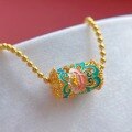wholesale Gold-plated 925 ancient silver filigree bead with enamel peony flower for DIY bracelet stringing-0-1
