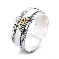 wholesale S925 Sterling Silver Trendy God's Eye Cross Smooth Surface Open Gothic Silver Ring Retro Punk Unisex Ring-496FJ/approx. 3.8g Adjustable opening
