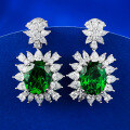 wholesale S925 Sterling Silver New European and American Luxury Set 9*11mm Nano Green Earrings Cross-Border AliExpress Style-0-5