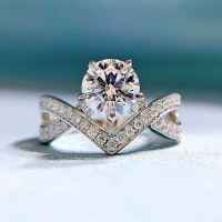 wholesale S925 Sterling Silver New Classic One-Carat White Diamond Ring for Women, European and American Style Diamond Engagement Ring Band-R433 White Diamond No.7