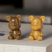 wholesale Metal Material Natural Sandalwood Carved Bear Violent Bear Old Mountain Sandalwood Green Sandalwood Wood Handmade DIY Bag Charm Car Hanging Ornament-Green Sandalwood