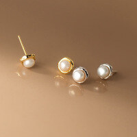 wholesale S925 Sterling Silver Geometric Round Bead Series Stud Earrings, Japanese Korean Style Minimalist Women's Sweet Earrings M02090-S925 silver pair gold 925 silver