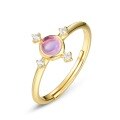 wholesale 925 Silver Gold-Plated Japanese Light Luxury Pink Amethyst Star Geometric Open Ring Women's Vintage Cross White Zircon Ring-0-5