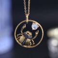 wholesale S925 sterling silver independent designer natural cream blue moonstone pendant insect gemstone niche design necklace for women-0-1