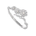 wholesale S925 Sterling Silver 723-1 Korean Version Ins Minimalist Style Niche Vintage Pearl Flower Adjustable Bangle for Women-0-5
