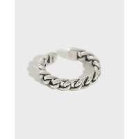 wholesale S925 Sterling Silver Korean Version Fashionably Personalized Distressed Vintage Thai Silver Chain Open Ring-Vintage Thai Silver 13-gauge opening (small)