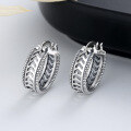 wholesale S925 Sterling Silver Geometric Hollow Ear Clasp Retro Hong Kong Style Ins Trendy Minimalist Thai Silver Earring Accessories-0-0