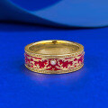 wholesale S925 Silver New Chinese Style Retro Golden Palace Atmosphere Red Resin Pattern Ring by Mujing Jewelry-0-0