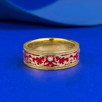 wholesale S925 Silver New Chinese Style Retro Golden Palace Atmosphere Red Resin Pattern Ring by Mujing Jewelry-R1477 Gold No. 9