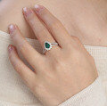 wholesale Silver gold-plated 1ct pear-shaped lab-grown emerald ring European and American fine craftsmanship foreign trade jewelry-0-4