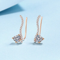 wholesale [] S925 Sterling Silver Moissanite Line Heart Earrings for Women, Fashionable and Advanced with a Cool Sense-Heart-shaped 5mm zircon (champagne gold)