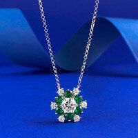wholesale S925 Sterling Silver with Red and Green Gemstones Sunflower One-Carat Diamond Necklace, Luxury Floral Pendant for Women-N231 Green Diamond 925 Silver