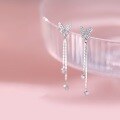 wholesale S925 Sterling Silver Diamond-Embellished Fringe Butterfly Earrings, Small Fresh, Niche Design, Elegant Ear Thread M04900-0-1