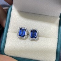 Metal, Lab-Created 4ct Sapphire Princess Cut Drop Earrings for Women-2-carat cultured sapphire earrings  S925 silver plated with gold