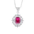 S925 Silver Necklace with Ruby and Cubic Zirconia Pendant-0-3