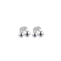 wholesale 925 Sterling Silver Small Cherry Earrings For Women, Minimalist And Dainty, Hypoallergenic For Freshly Pierced Ears-Silver S999 sterling silver (stamped S999)