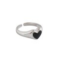 wholesale S925 Sterling Silver Korean-style Heart Ring, Minimalist Niche Black Resin Love Open Adjustable Ring for Women-0-4