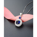 wholesale 925 Sterling Silver Super Sparkling Blue Sapphire Necklace Collarbone Chain Women Small Luxury Advanced Blue Crystal Zircon Round Pendant-0-0